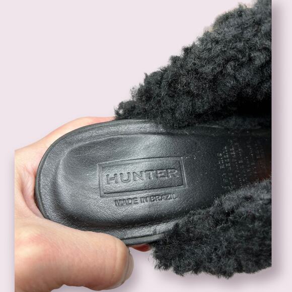 Hunter Black Fleece Shearling Leather Mules - Picture 6 of 8